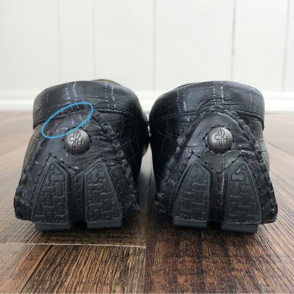 Cole Haan Driving Loafer Penny Loafer Croc Embossed Leather Trillby Size 6 Black - Picture 10 of 14